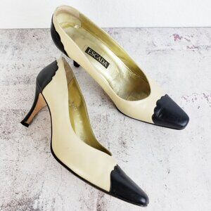 Vintage ESCADA Italy Classic Pump Leather Shoes size 9B Retro Colorblock